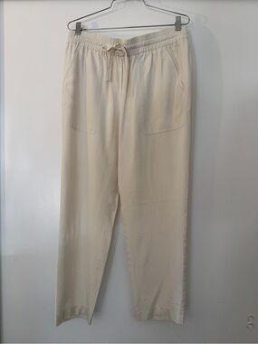 DKNY Cream Elastic Waist Silk Pull-On Pants Size M